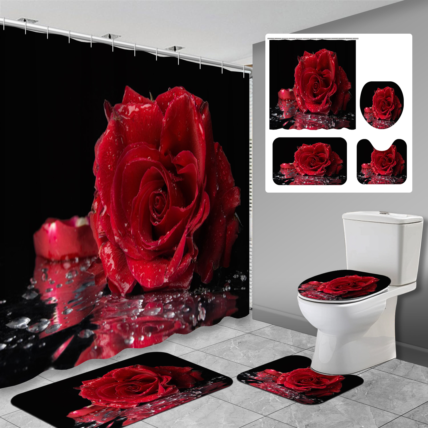 DEXI Bathroom Rug Mat 31x19 Extra Soft and Absorbent Bath Rugs Black Red, image size:1500x1500