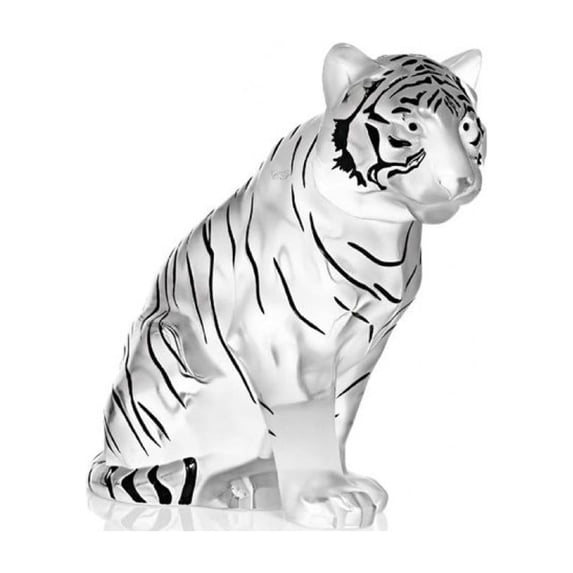Lalique Sculpture Figurine SITTING TIGER Clear/Black Limited Edition #1219810