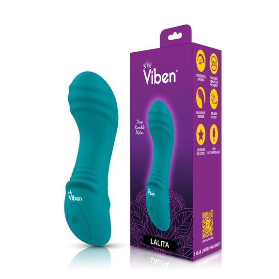 Viben Lalita Mini Rechargeable Splashproof Silicone Ridged G-Spot Vibrator, Ocean