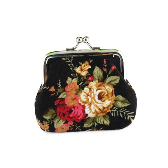 Lallc Women's Vintage Floral Change Coin Purse Small Wallet, Black