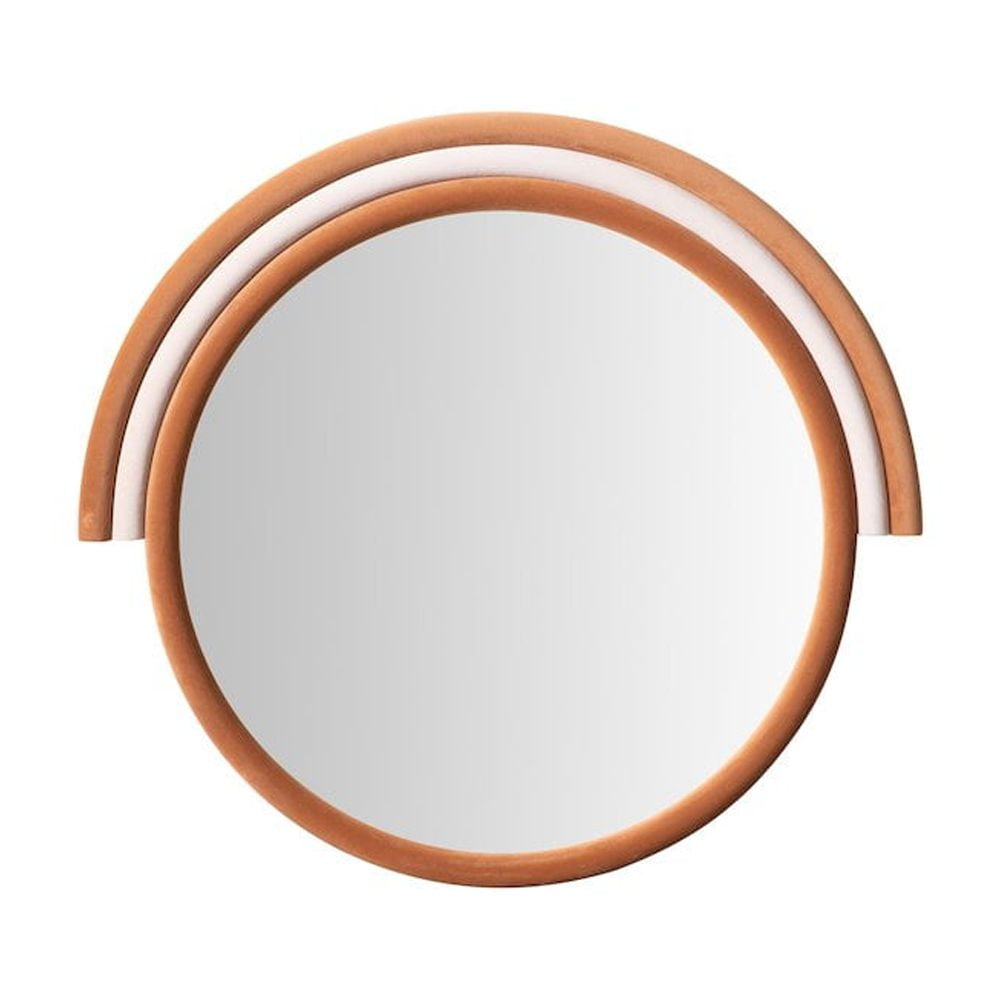 Terracotta Velvet Round Wall Mirror with White Accent