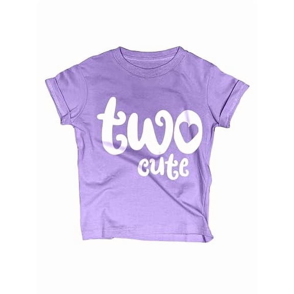 Lalo & Luna Two Cute Second Birthday Girls Short Sleeve Shirt, Toddler Tee, Purple Heather