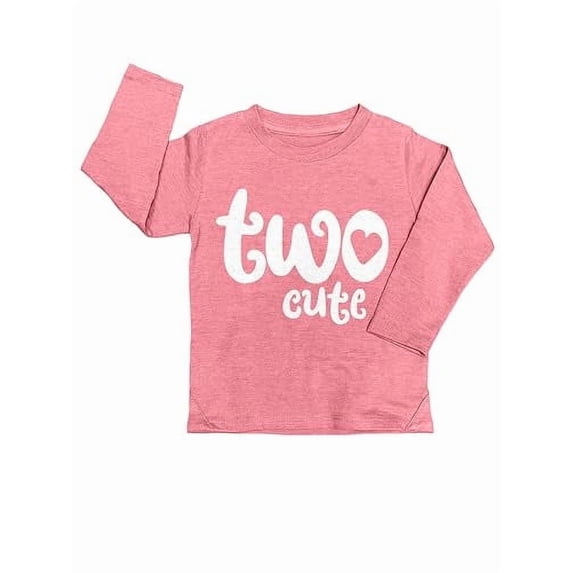Lalo & Luna Two Cute Second Birthday Girls Long Sleeve Shirt, Toddler Tee, Mauve Heather