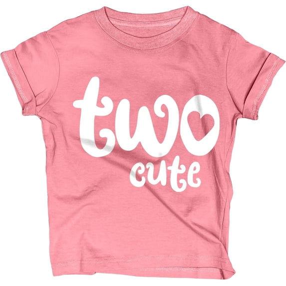 Lalo & Luna Two Cute Second Birthday Girls Short Sleeve Shirt, Toddler Tee, Mauve Heather