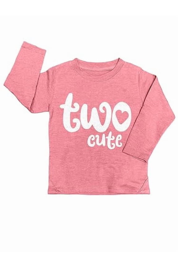 Two Cute Second Birthday Girls Long Sleeve Shirt, Toddler Tee, Pink Heather