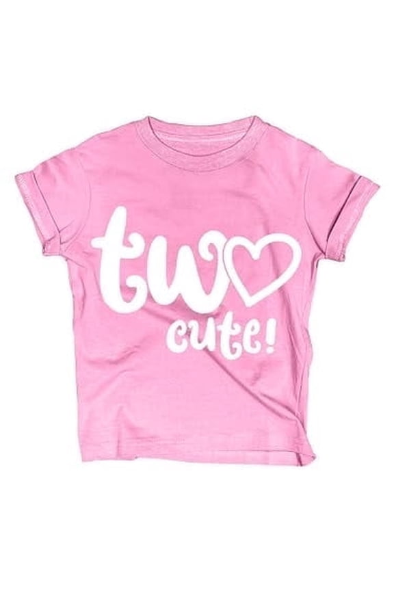 Two Cute Heart Second Birthday Girls Short Sleeve Shirt, Toddler Tee, Pink Heather