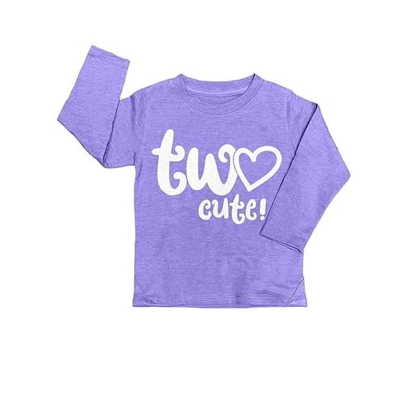 Lalo & Luna Two Cute Heart Second Birthday Girls Long Sleeve Shirt, Toddler Tee, Purple Heather