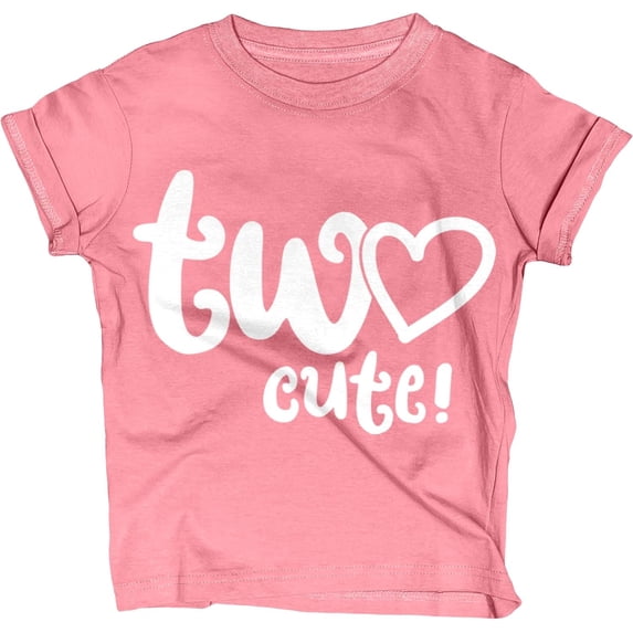 Lalo & Luna Two Cute Heart Second Birthday Girls Long Sleeve Shirt, Toddler Tee, Mauve Heather