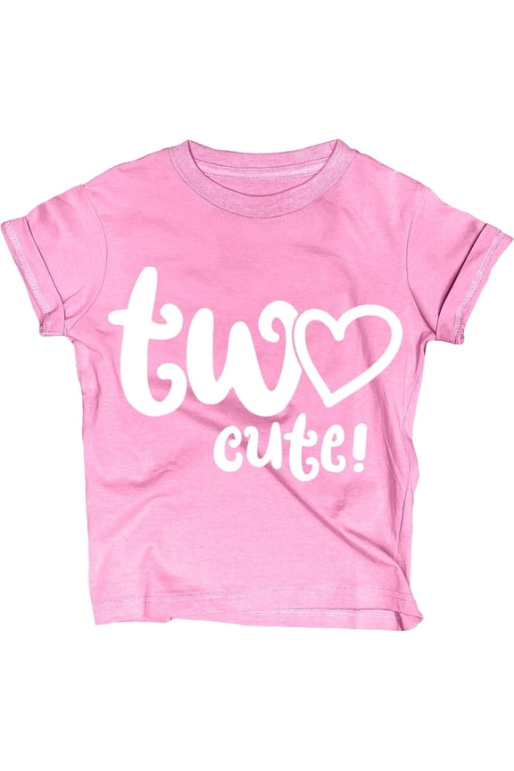 Two Cute Heart Second Birthday Girls Short Sleeve Shirt, Toddler Tee, Pink Heather