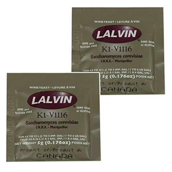 Lalvin K1 V1116 Yeast White Wine 5g Sachet Homebrew Wine Making - 2 Pack