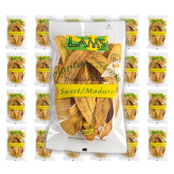 Lam's Plantain strips | Vegetable snacks | 2.1oz | 60g | Healthy snacks | Gluten Free | Banana Chips (Sweet/Maduro) | All Natural (pack 24)