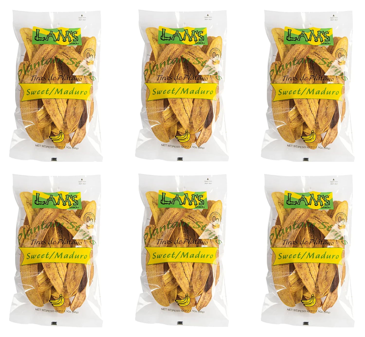 Lam's Plantain strips | Vegetable snacks | 2.1oz | 60g | Healthy snacks | Gluten Free | Banana Chips (Sweet/Maduro) | All Natural (pack 6)