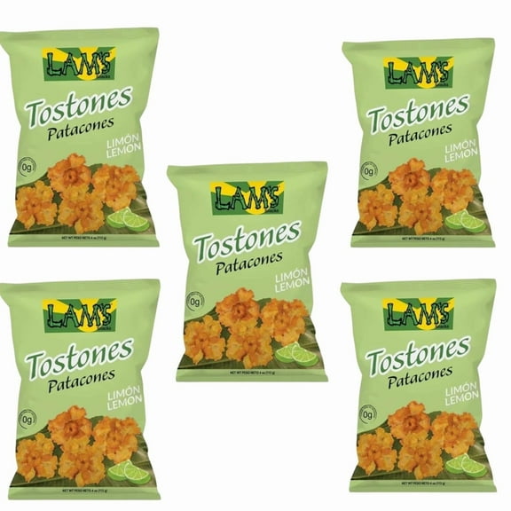 Lam's Tostones Lemon, No Trans Fat, Gluten Free, 5 x 4 oz, Smashed Plantain Chunks, Thin and Crispy (Pack of 5, Lemon)
