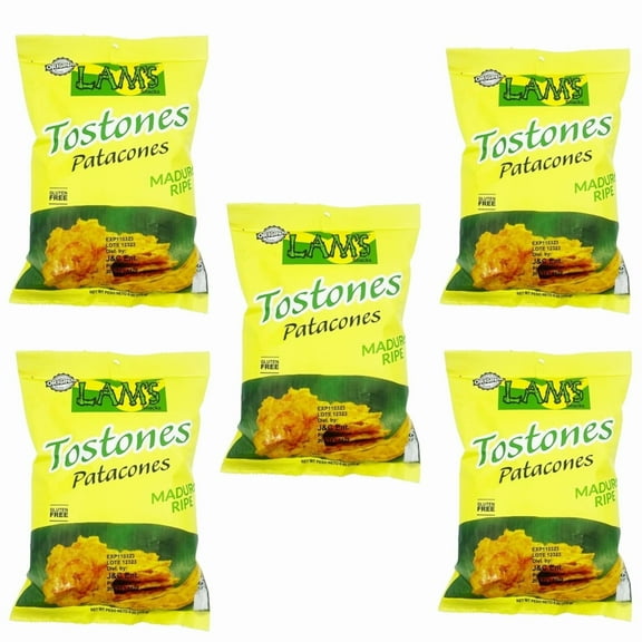 Lam's Tostones Maduro-Sweet, No Trans Fat, Gluten Free, 5 x 4 oz, Smashed Plantain Chunks, Thin and Crispy (Pack of 5, Maduro (Sweet))