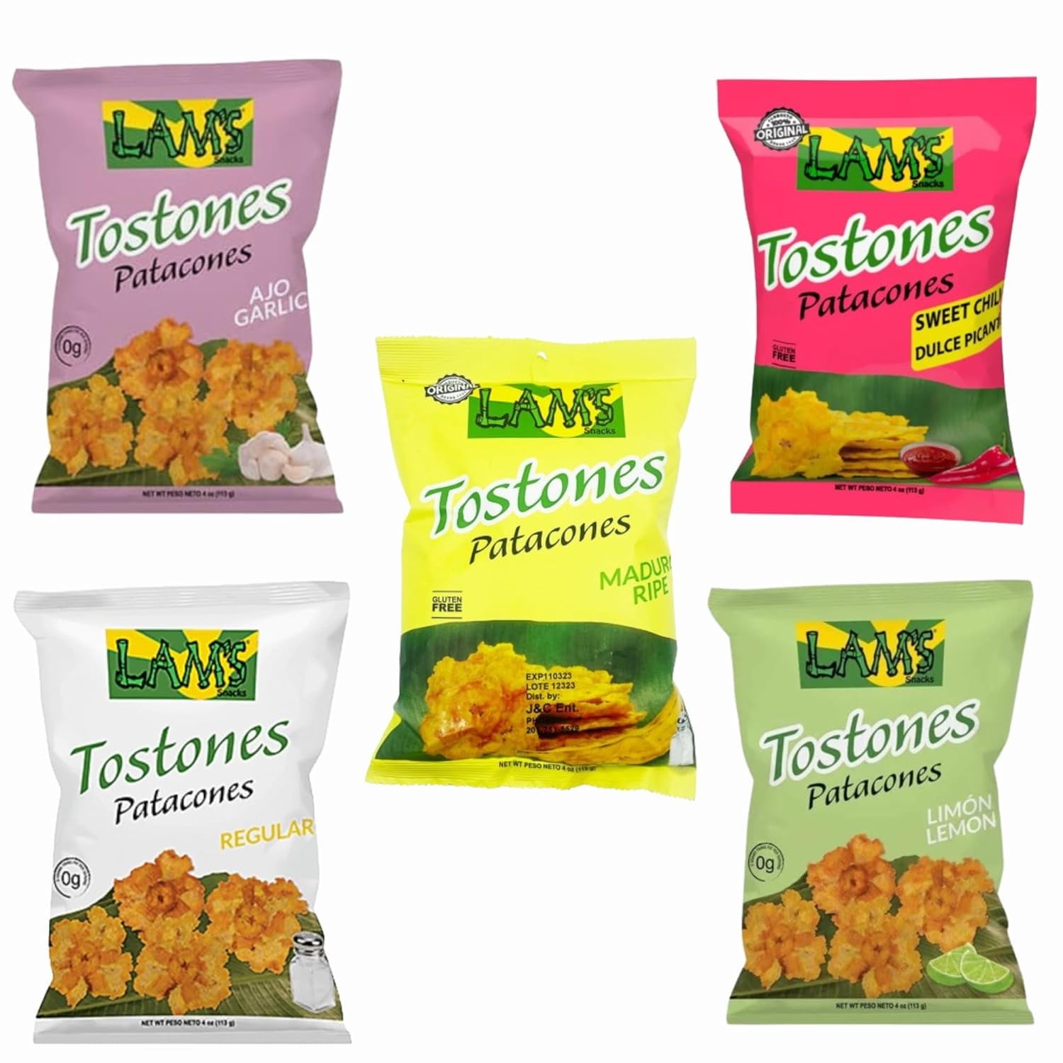 Lam's Tostones Variety Pack of 5 x 4oz, No Trans Fat, Gluten Free