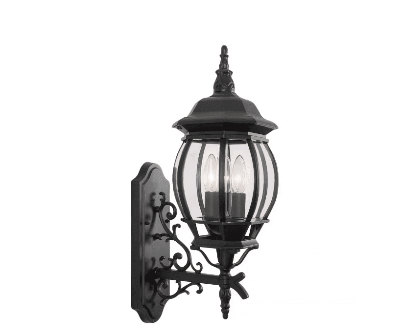 LamQee 06FTL0241BBK Outdoor 3-Light Black Aluminum Wall Sconce with Clear Glass Shade