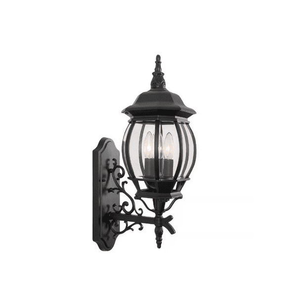 LamQee 06FTL0241BBK Outdoor 3-Light Black Aluminum Wall Sconce with Clear Glass Shade