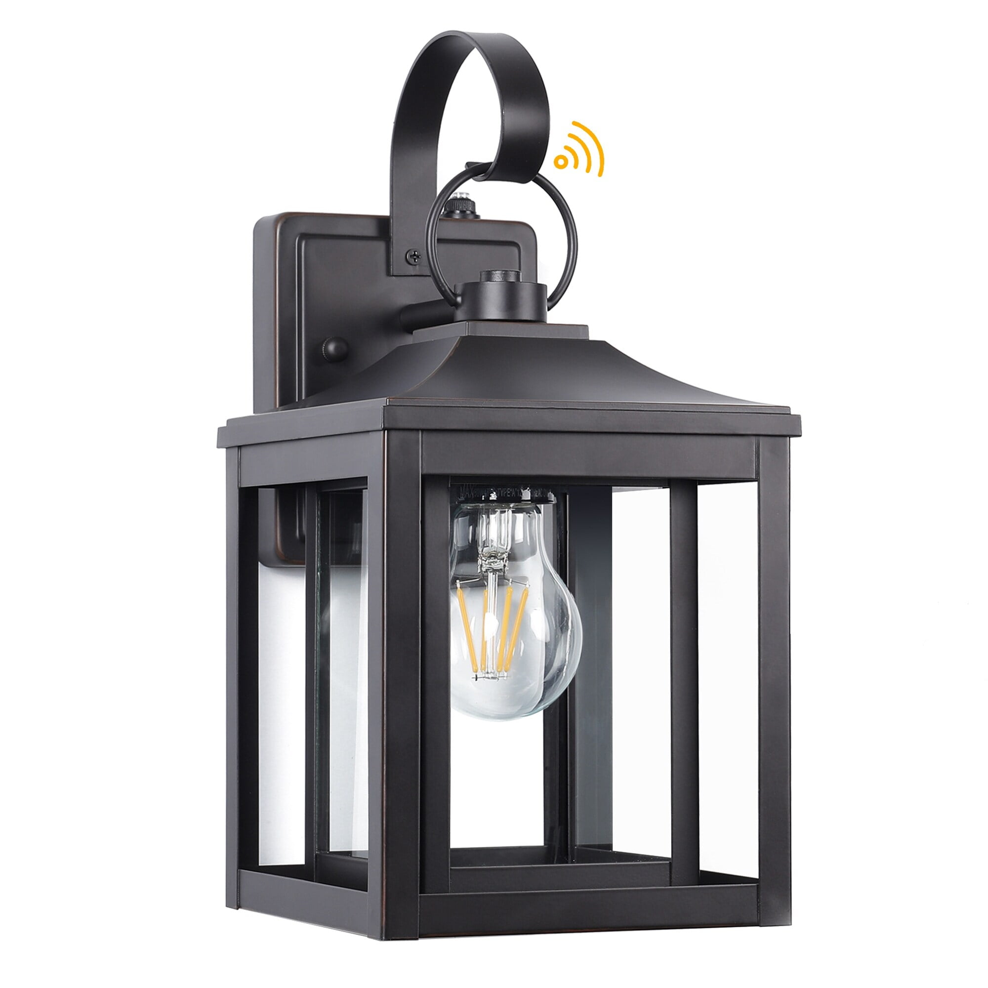 Black Aluminum Outdoor Lantern Sconce with Glass Shade