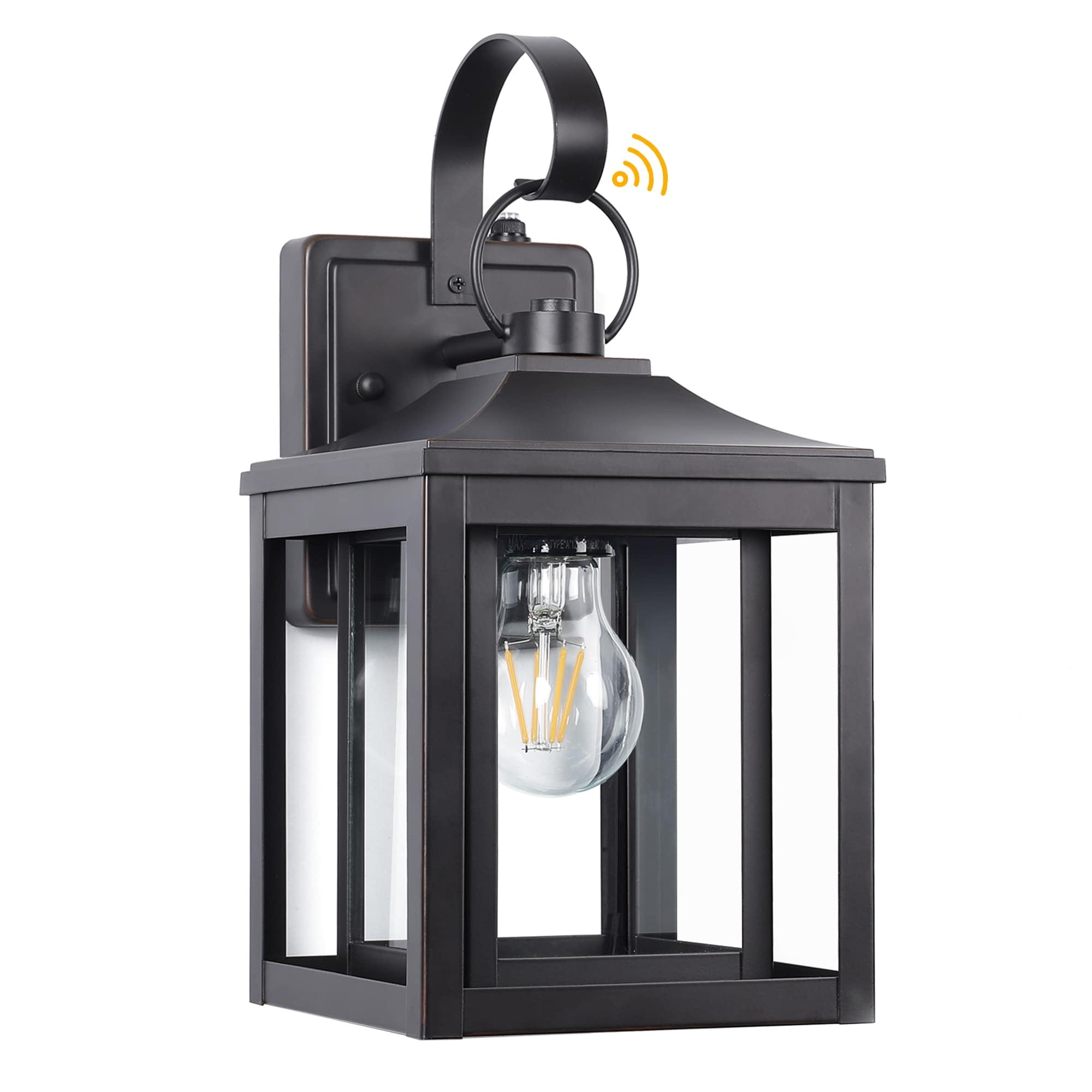 Black Aluminum Outdoor Lantern Sconce with Glass Shade