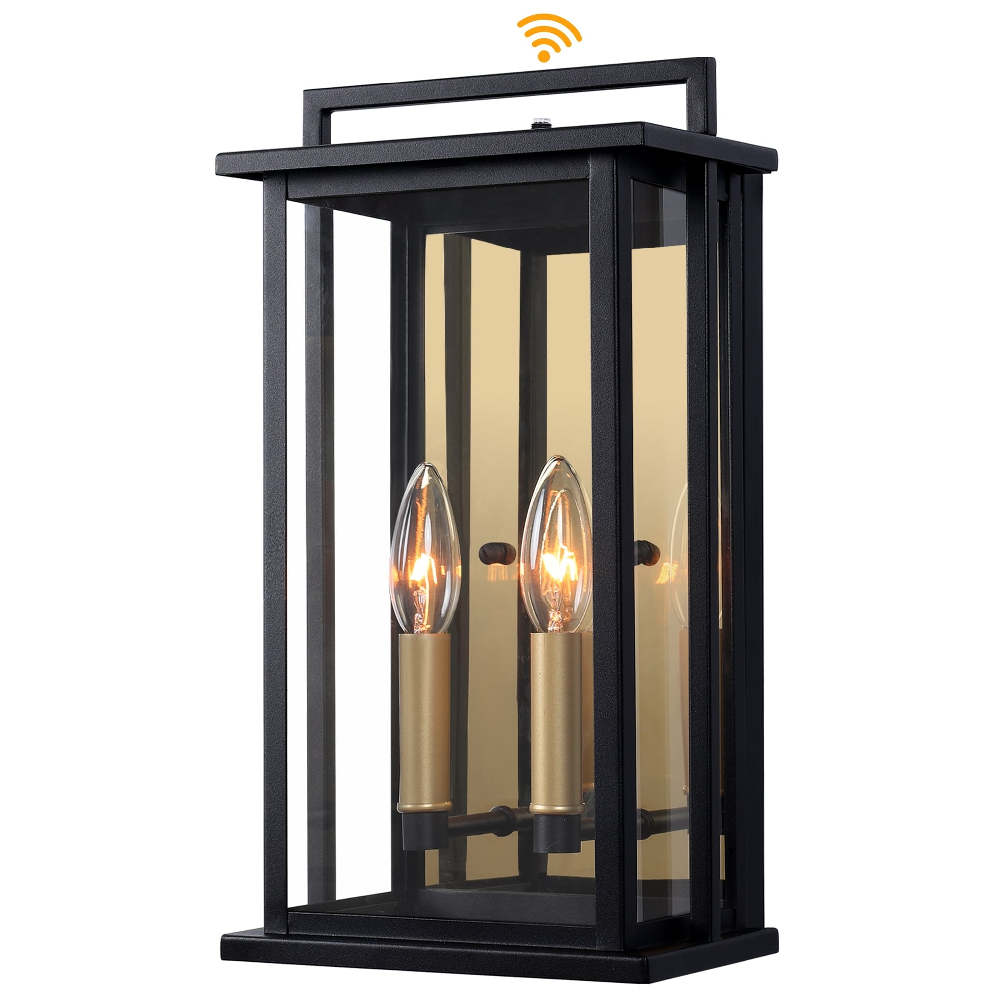 LamQee 1-Light Black Dusk to Dawn Outdoor Wall Lantern with Mirror Glass - W8.11" x D5.9" x H15.35"