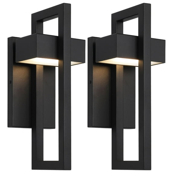 LamQee Integrated LED Black/White Aluminum Outdoor 1-Light Wall Sconce 2 Pack-13.6"H - Black