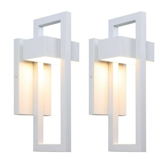 LamQee Integrated LED Black/White Aluminum Outdoor 1-Light Wall Sconce 2 Pack-13.6"H - White