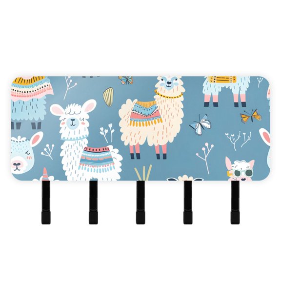 Lama Sheep Key Holder for Wall Mail Holder Organizer with 5 Key Hooks Wall Mount Key Rack with Shelf