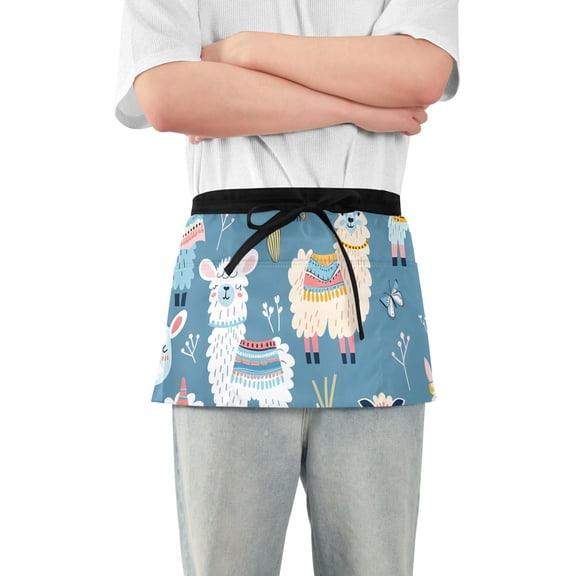 Lama Sheep Waist Apron Adjustable Server Half Apron Kitchen Cooking with 3 Pockets for Men Women