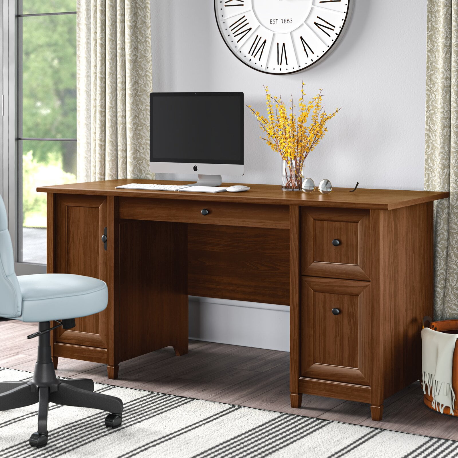 Lamantia Computer Desk Solid wood accents. Number of Drawers 2