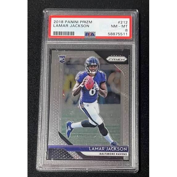 Lamar Jackson 2018 Panini Prizm Football Rookie Card #212 Graded PSA 8