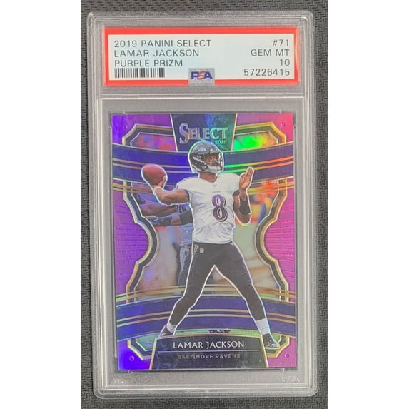Lamar Jackson 2019 Panini Select Purple Prizm Football Card #71 Graded PSA 10 51/75