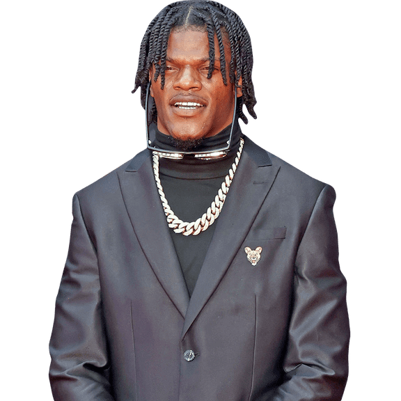 Lamar Jackson (Black Suit) Half Body Buddy Cutout