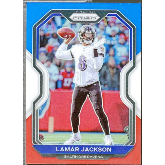 Lamar Jackson Card 2020 Panini Prizm Prizms Red White and Blue #37