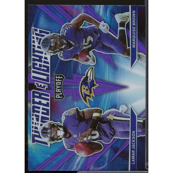 Lamar Jackson/Marquise Brown Card 2021 Playoff Thunder and Lightning Purple #6