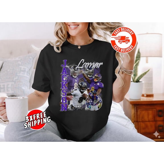 Lamar Jackson Tshirt, Cooper Rush,Vintage Football Tribute Tee,Black Color,Size L