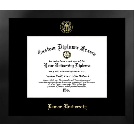 Lamar University 11w x 8.5h Manhattan Black Single Mat Gold Embossed Diploma Frame with Bonus Campus Images Lithograph (value savings at $59)