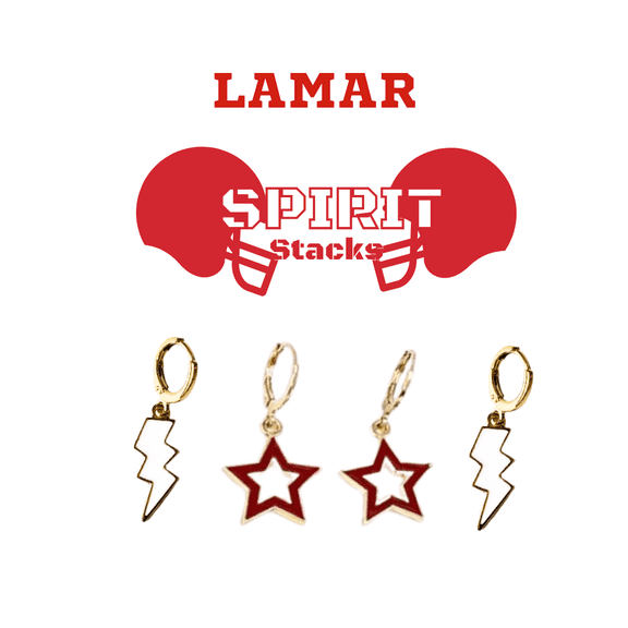 Lamar University Spirit Earring Stack For Cardinal and Lady Cardinal Game Day white | red