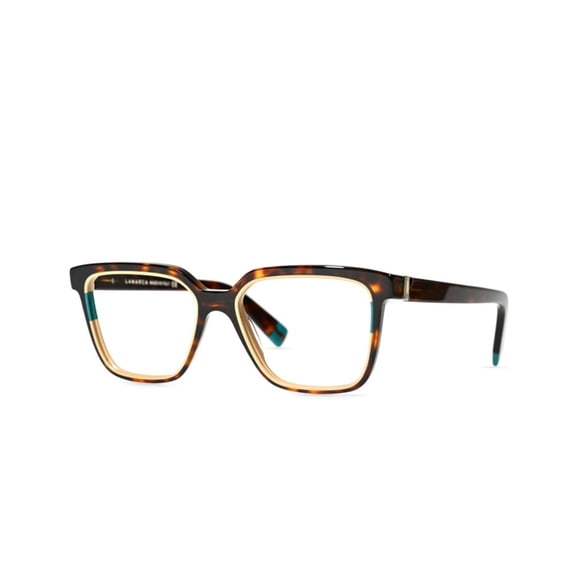 Lamarca Men's Policromie 187 Rectangular Tortoiseshell Eyeglasses With Teal Accents Brown