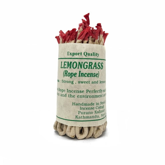 Lamatar1 Collection Hand-Rolled Lemongrass Rope Incense  3.5 Inches Long Rope, 35-40 Ropes/Bundle  Lokta Paper Wrap  Lemongrass & Natural Herbs  20-30 Minutes Burn Time Each  Handmade in Nepal