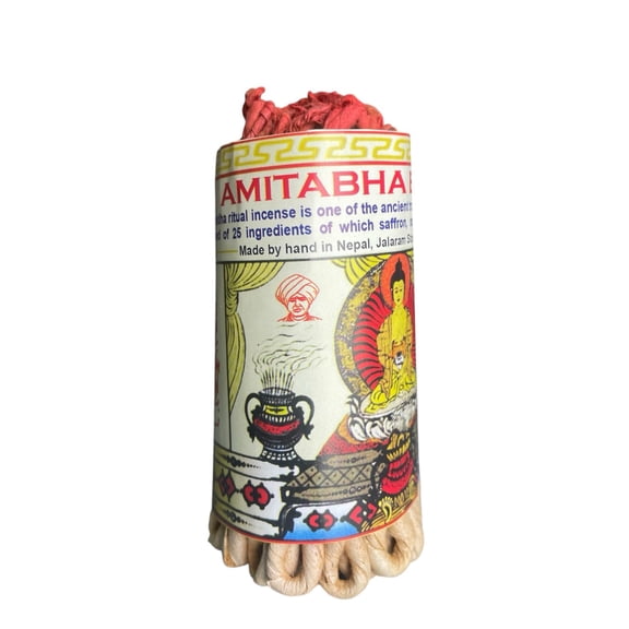 Lamatar1 Collection, Tibetan Amitabha Buddha Rope Incense with Sandalwood, Saffron & Himalayan Herbs, 3.5 Inches/35 - 40 Ropes in Bundle,  Handmade in Nepal