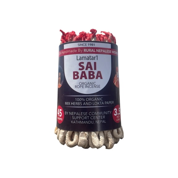 Lamatar1 Hand-Rolled Sai Baba Rope Incense  3.5 / 45 Ropes in Bundle  Natural Herbs,Sandalwood, Astasugandha & Nag Champa, Lokta Paper Wrap  Made in Nepal