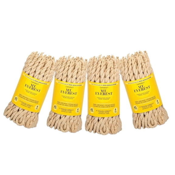 Natural Himalayan Cedar Rope Incense Set of 4 Handmade in Nepal, 4 Inches Long, 45 Ropes per Bundle Pure Cedarwood Aroma for Relaxation, Meditation & Home Fragrance