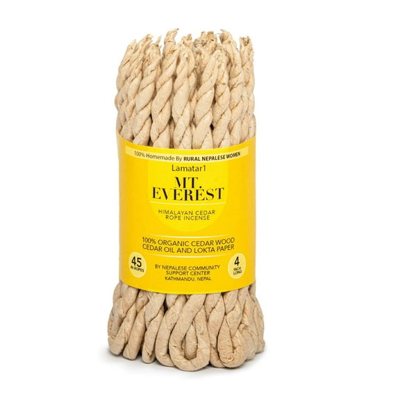 Lamatar1 Himalayan Region Cedar Rope Incense, Eco-Friendly, Used for Aromatic Ambiance, Healing, Purification, Pure Cedar Wood, Natural & Safe, 45 Ropes in a Bundle. Handmade In Nepal