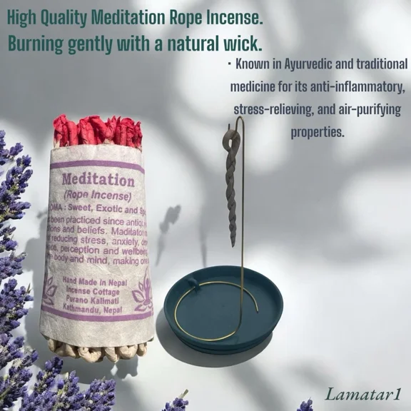 Lamatar1 Meditation Rope Incense Sweet Fragrance Burning With A Natural Wick