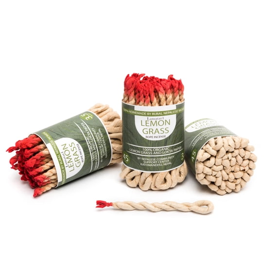 Lamatar1 Lemongrass Rope Incense Set of 3, 100% Natural, Handmade in Nepal | Eco-Friendly Lokta Paper Wick | Aromatherapy for Yoga, Meditation & Relaxation | 3.5 Inch Ropes, 2030 Min Burn Time