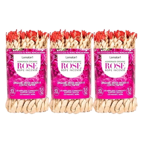 Lamatar1 Natural Rose Rope Incense, Floral Scent Family, Handmade in Nepal, Aromatic Rose Fragrance for Meditation & Home Use