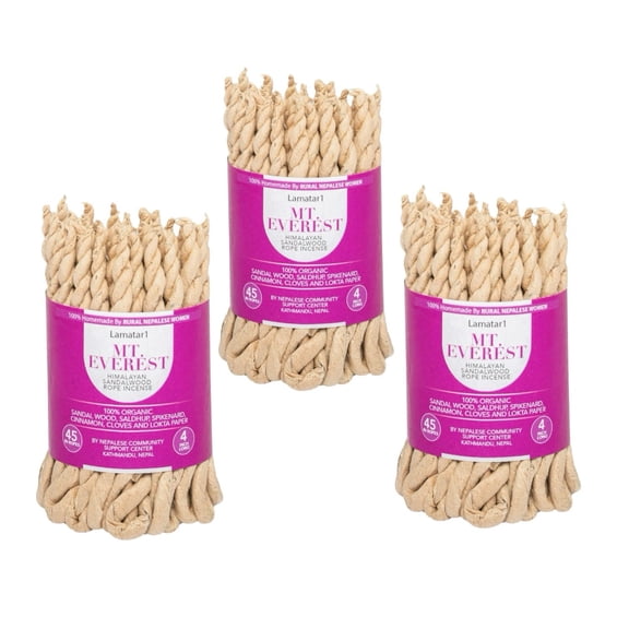 Lamatar1 Natural Sandalwood Rope Incense Set of 3 Bundle, 4 Inches Long, 45 Ropes per Bundle Handmade in Nepal with Natural Herbs, Sandalwood & Astasugandha