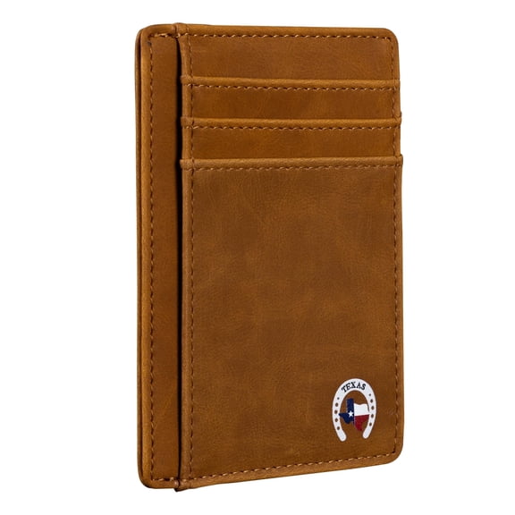 Lamatar1 Texas Horseshoe on Cardholder Slim Front Pocket Wallet, PU Leather, Khaki, Card Holder, RFID Blocking with Texas Souvenir Logo, Gift for Texans and their lovers.