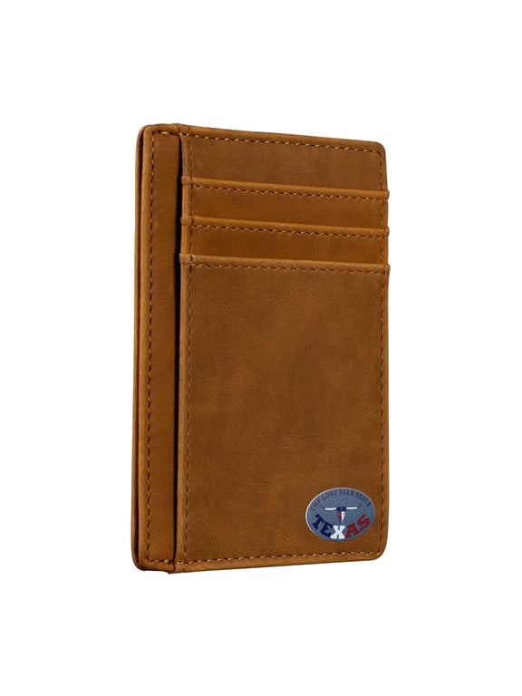 Texas Long Horn on Cardholder Slim Front Pocket Wallet, PU Leather, Khaki, Card Holder, RFID Blocking with Texas Souvenir Logo, Gift for Texans and their lovers.