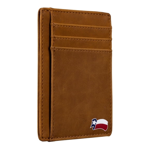 Lamatar1 Texas Lucky Charm Armadillo on Cardholder Slim Front Pocket Wallet, PU Leather, Khaki, Card Holder, RFID Blocking with Texas Souvenir Logo, Gift for Texans and their lovers.